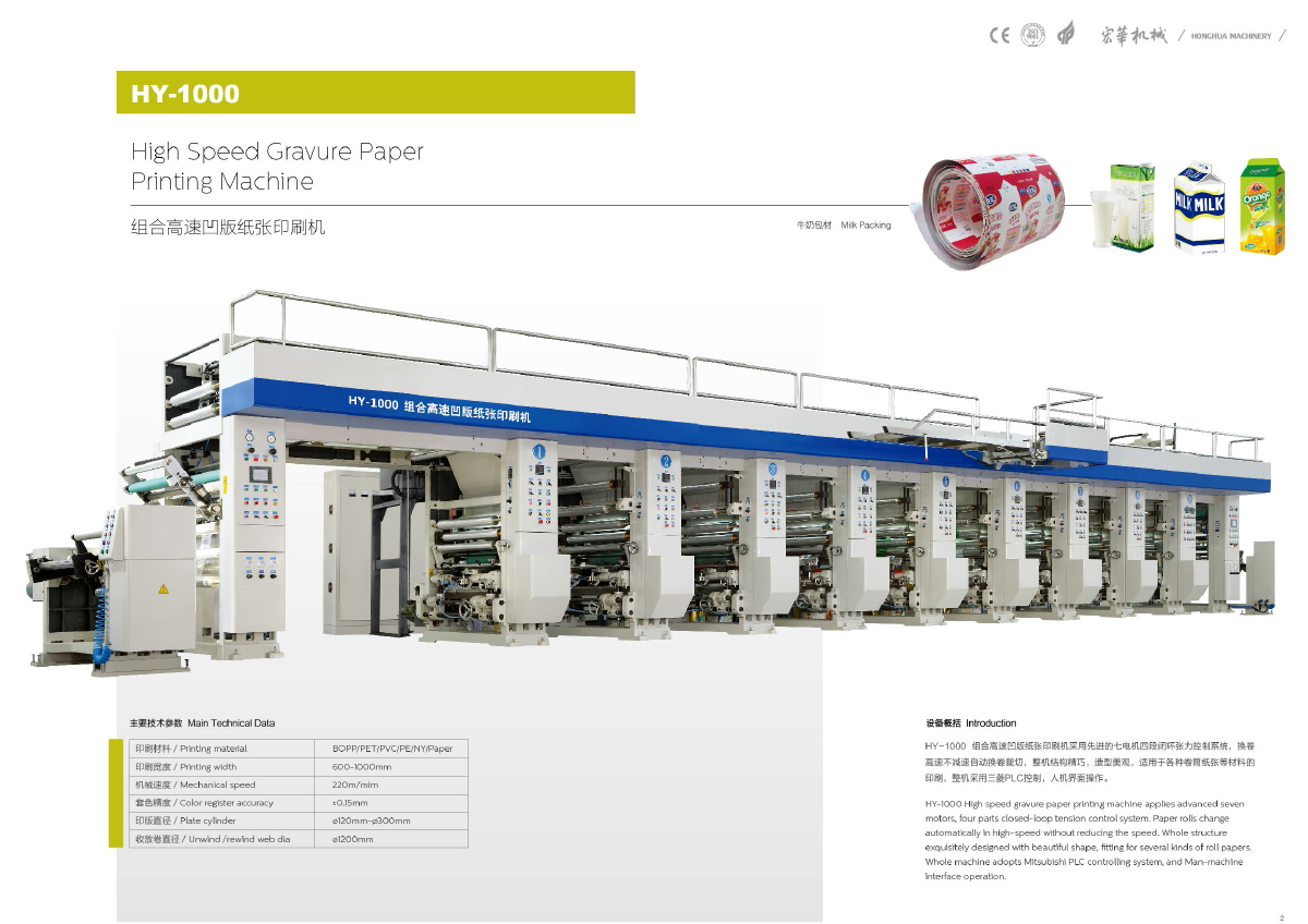 HY-1000 Shaftless Transmission High Speed Gravure Paper Printing Machine